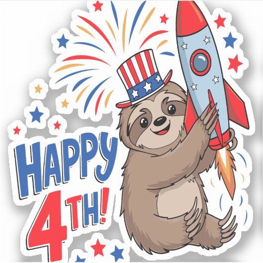 Sloth Happy 4th Rocket Fireworks Nederland Sticker (Voorkant)