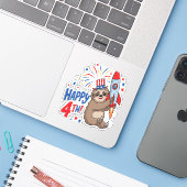 Sloth Happy 4th Rocket Fireworks Nederland Sticker (Laptop met iPhone)