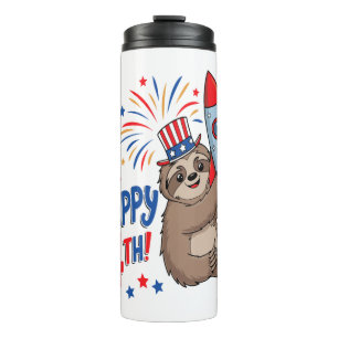 Sloth Happy 4th Rocket Fireworks Nederland Thermosbeker