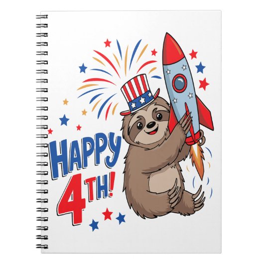 Sloth Happy 4th Rocket Fireworks USA Notitieboek (Voorkant)