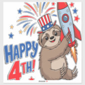 Sloth Happy 4th Rocket Fireworks USA Sticker (Vel)