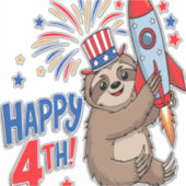 Sloth Happy 4th Rocket Fireworks USA Sticker (Voorkant)