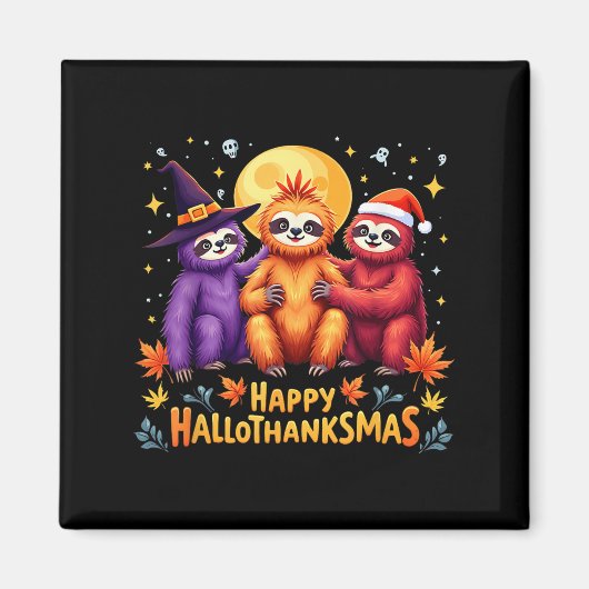 Sloth Happy Hallothanksmas Halloween Thanksgiving  Magneet (Voorkant)