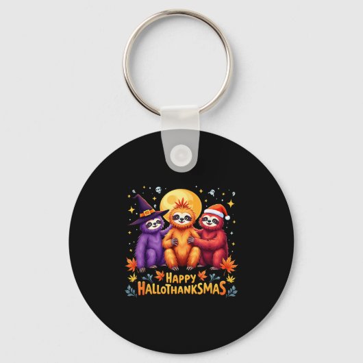 Sloth Happy Hanksmas Halloween Thanksgiving Sleutelhanger (Voorkant)