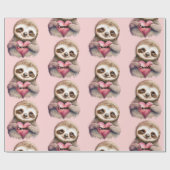 Sloth Heart & Big Eyes Waterverf Naam toevoegen Cadeaupapier (Vlak)