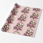 Sloth Heart & Big Eyes Waterverf Naam toevoegen Cadeaupapier (Uitgerold)