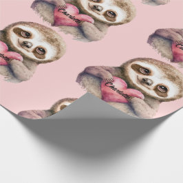 Sloth Heart & Big Eyes Waterverf Naam toevoegen Cadeaupapier