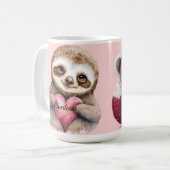 Sloth Heart & Big Eyes Waterverf Naam toevoegen Koffiemok (Voorkant links)