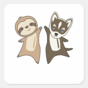 Sloth Husky Dog Sloth Dogs Vierkante Sticker