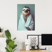 Sloth in Bathrobe Art Print, Funny Bathroom Poster (Thuiskantoor)