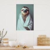 Sloth in Bathrobe Art Print, Funny Bathroom Poster (Keuken)