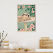 Sloth in Bathtub Ukiyo-e Print Japandi Bathroom (Keuken)