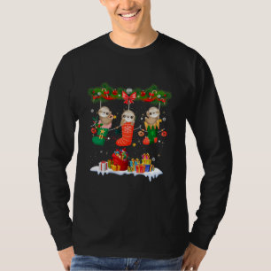 Sloth In Sock Santa Christmas Pajamas Family T-shirt