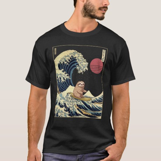 Sloth Kanagawa Japanese Surfing Wave T-shirt (Voorkant)