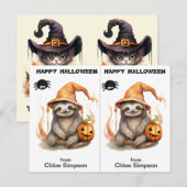 Sloth Kitty Cat School Party Halloween Kaart (Voorkant / Achterkant)