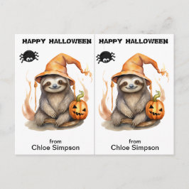 Sloth Kitty Cat School Party Halloween Kaart