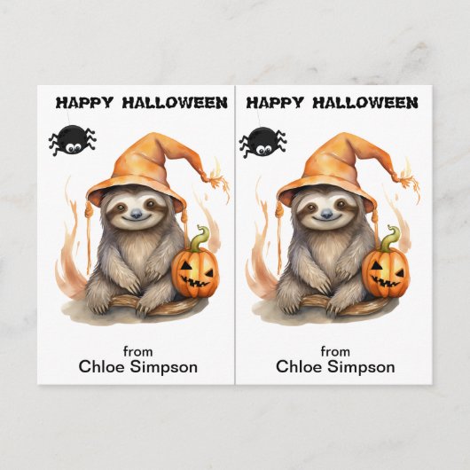Sloth Kitty Cat School Party Halloween Kaart (Voorkant)