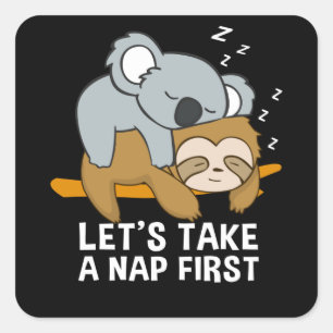 Sloth Koala Slapend Late Riser Cute Vierkante Sticker