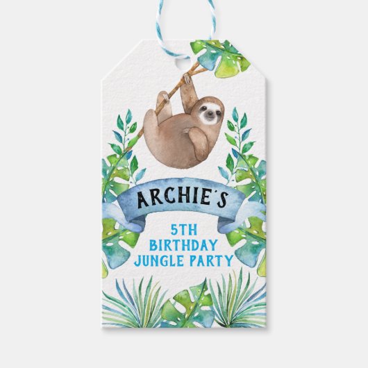 Sloth label, Zoo themafeest Cadeaulabel (Voorkant)