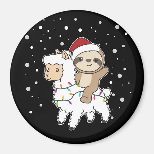 Sloth Lama Kerstsneeuwwinterdieren Magnet (Voorkant)
