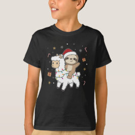 Sloth Lama Kerstsneeuwwinterdieren T-shirt