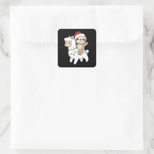 Sloth Lama Kerstsneeuwwinterdieren Vierkante Sticker (Tas)