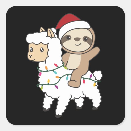 Sloth Lama Kerstsneeuwwinterdieren Vierkante Sticker (Voorkant)