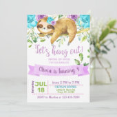 Sloth, laten we meisjes uitnodigen, paarse. kaart (Staand voorkant)