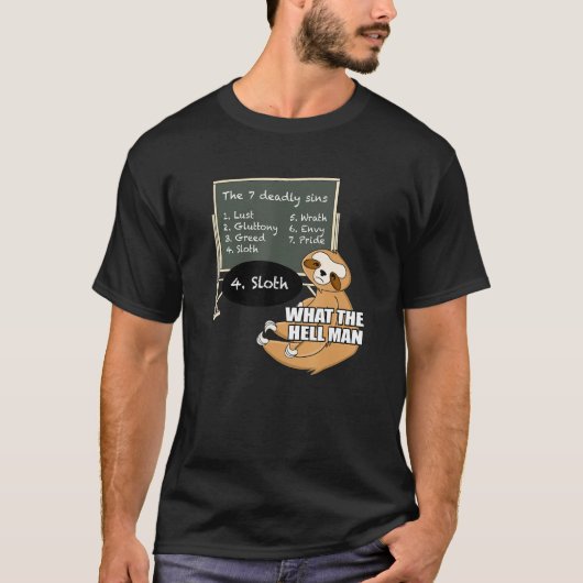 Sloth leert 7 Deadly Sins Funny Animal Meme T-shirt (Voorkant)
