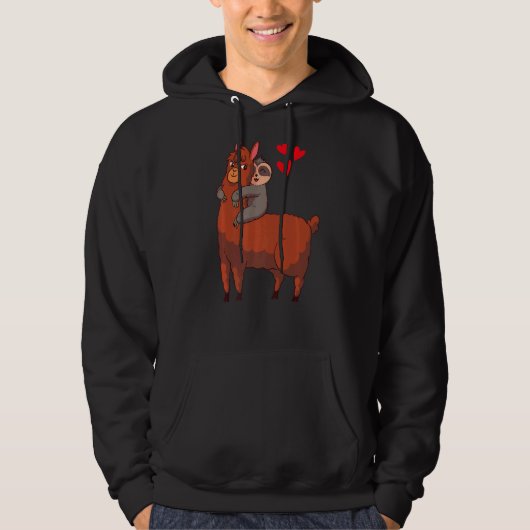 Sloth Llama Alpaca Riding Rider Love Valentijns D Hoodie (Voorkant)