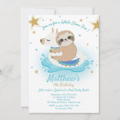 Sloth Llama Pool Party Birthday Invitation Boys Kaart (Voorkant)
