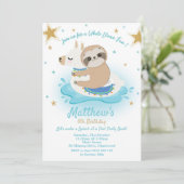 Sloth Llama Pool Party Birthday Invitation Boys Kaart (Staand voorkant)