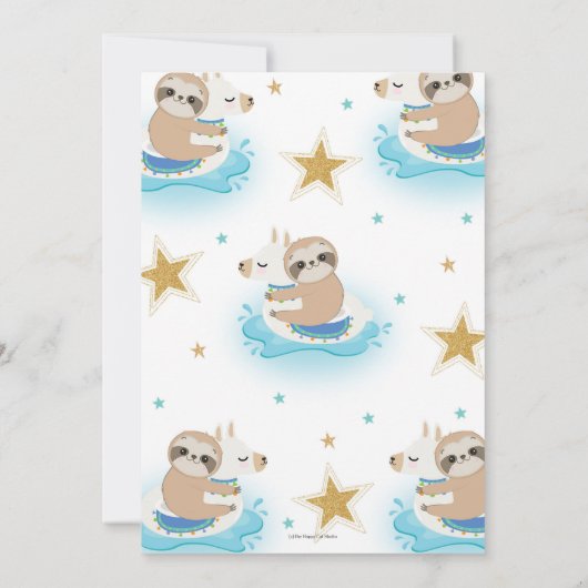 Sloth Llama Pool Party Birthday Invitation Boys Kaart (Achterkant)