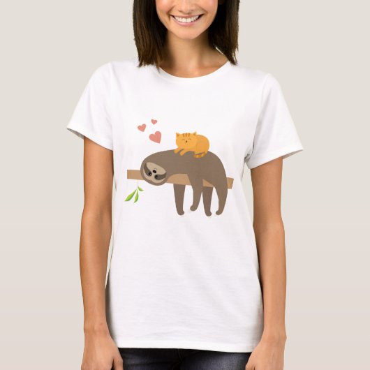 Sloth Love Cat Funny Mannen Women Kind Gift T-shir T-shirt (Voorkant)