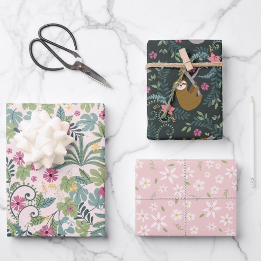 Sloth Love Oerwoud Flowers Inpakpapier Vel (Voorkant)