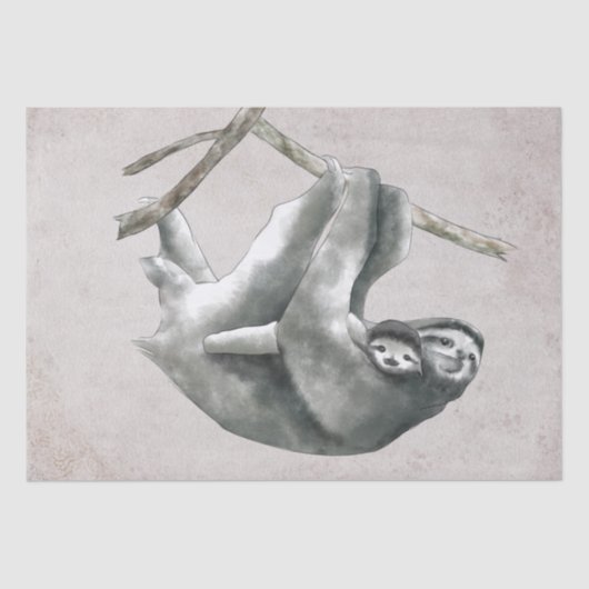 Sloth Mama en Baby Waterverf Tissuepapier (Voorkant)