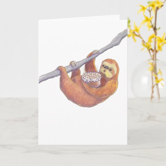 SLOTH met verjaardagstaart en blaaskaarsen Kaart (Gele Bloem)