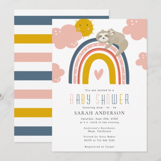 Sloth Mom & Baby met Happy Rainbow Baby shower Kaart (Voorkant / Achterkant)