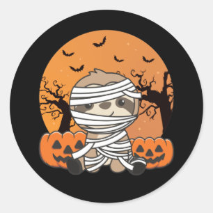Sloth Mummy Pompoen Luiaards Happy Halloween Class Ronde Sticker