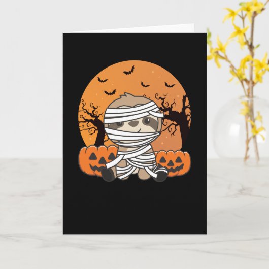 Sloth Mummy Pumpkin Sloths Happy Halloween Kaart (Gele Bloem)