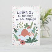 Sloth Nap Lazy Birthday - Polka Theme Kaart (Staand voorkant)