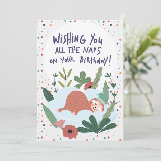 Sloth Nap Lazy Birthday - Polka Theme Kaart (Staand voorkant)