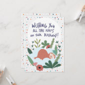 Sloth Nap Lazy Birthday - Polka Theme Kaart (Voorkant / Achterkant in situ)