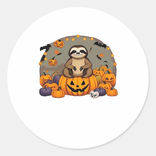 Sloth-o-ween Classic T-shirt Ronde Sticker (Voorkant)