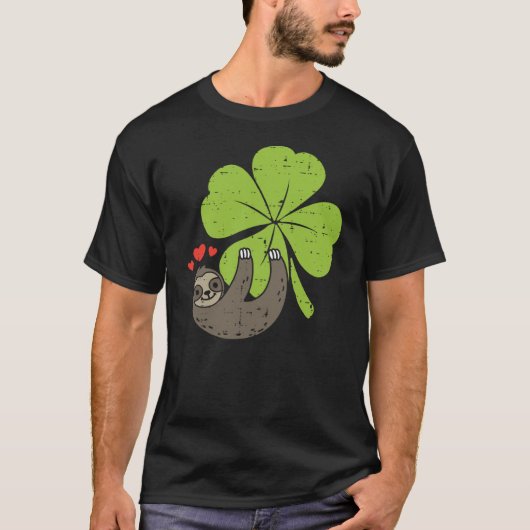 Sloth On Shamrock Hearts Cute St Patricks Day Men  T-shirt (Voorkant)