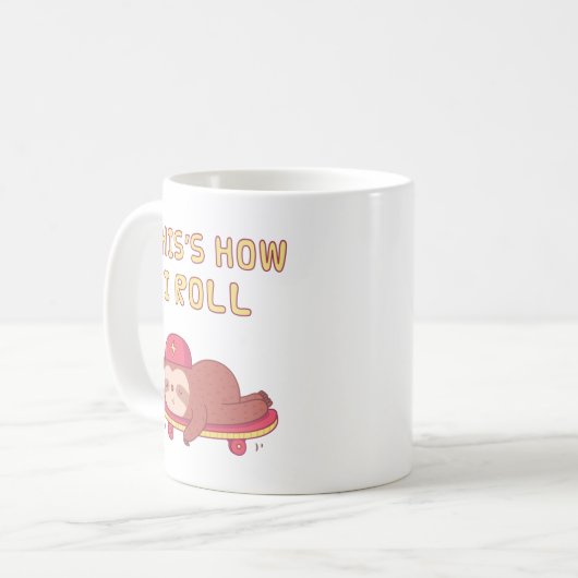 Sloth on Skateboard, grappig dat ik zo draai Koffiemok (Voorkant links)