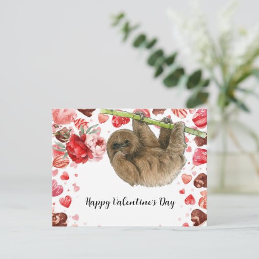 Sloth on Valentine's Day Feestdagenkaart (Staand voorkant)