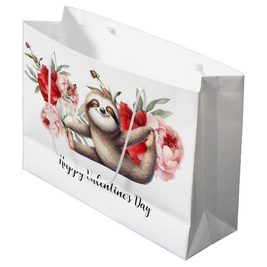 Sloth on Valentine's Day Groot Cadeauzakje (Voorkant Gekanteld)