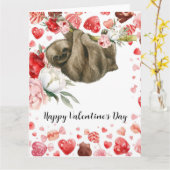 Sloth on Valentine's Day  Kaart (Gele Bloem)