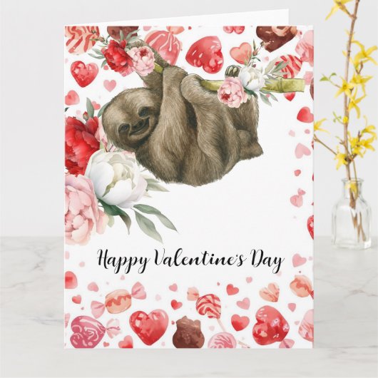 Sloth on Valentine's Day Kaart (Gele Bloem)